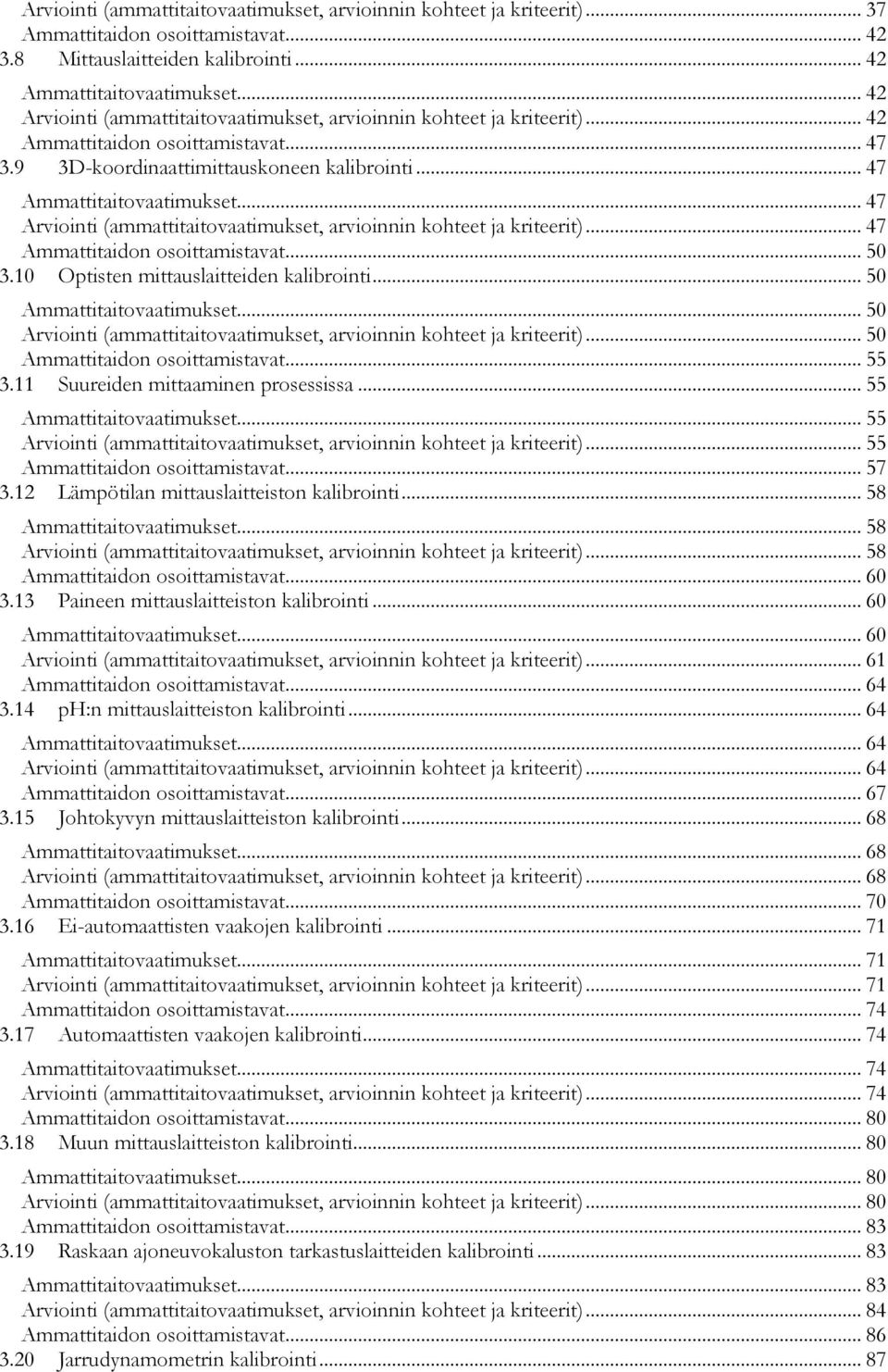 .. 47 Arviointi (ammattitaitovaatimukset, arvioinnin kohteet ja kriteerit)... 47 Ammattitaidon osoittamistavat... 50 3.10 Optisten mittauslaitteiden kalibrointi... 50 Ammattitaitovaatimukset.