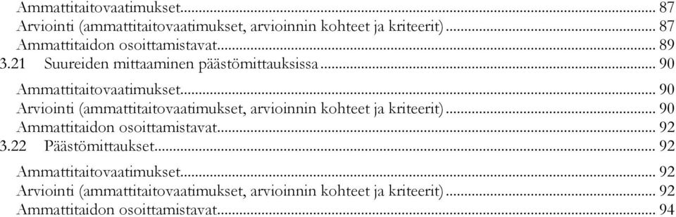 .. 90 Arviointi (ammattitaitovaatimukset, arvioinnin kohteet ja kriteerit)... 90 Ammattitaidon osoittamistavat... 92 3.