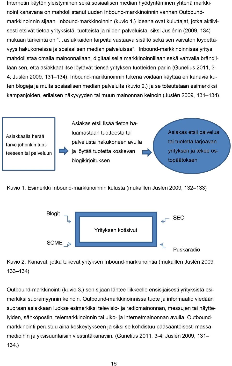 ) ideana ovat kuluttajat, jotka aktiivisesti etsivät tietoa yrityksistä, tuotteista ja niiden palveluista, siksi Juslénin (2009, 134) mukaan tärkeintä on asiakkaiden tarpeita vastaava sisältö sekä