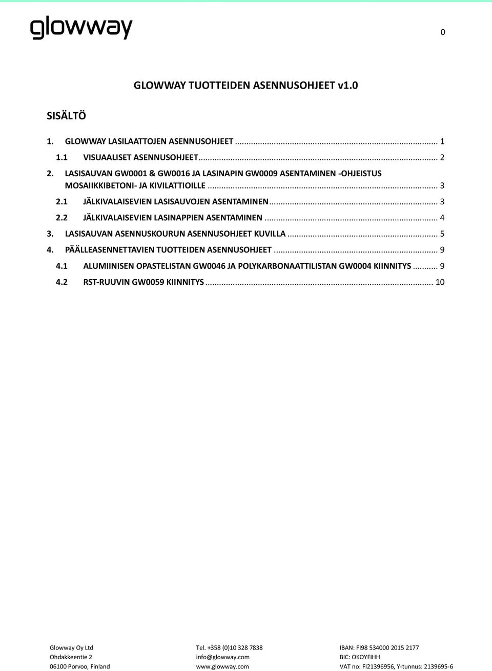 1 JÄLKIVALAISEVIEN LASISAUVOJEN ASENTAMINEN... 3 2.2 JÄLKIVALAISEVIEN LASINAPPIEN ASENTAMINEN... 4 3.