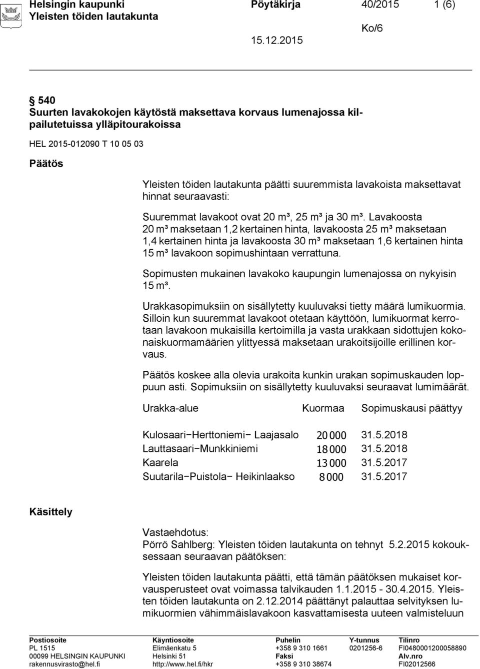 Lavakoosta 20 m³ maksetaan 1,2 kertainen hinta, lavakoosta 25 m³ maksetaan 1,4 kertainen hinta ja lavakoosta 30 m³ maksetaan 1,6 kertainen hinta 15 m³ lavakoon sopimushintaan verrattuna.