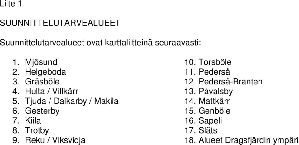 Hulta / Villkärr 13. Påvalsby 5. Tjuda / Dalkarby / Makila 14. Mattkärr 6. Gesterby 15.