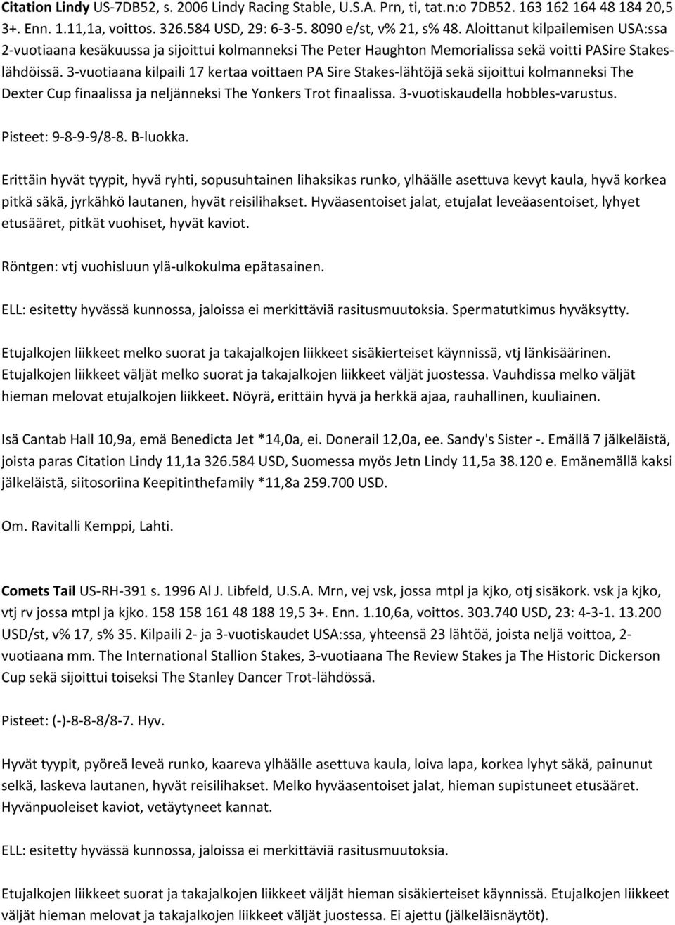 3 vuotiaana kilpaili 17 kertaa voittaen PA Sire Stakes lähtöjä sekä sijoittui kolmanneksi The Dexter Cup finaalissa ja neljänneksi The Yonkers Trot finaalissa. 3 vuotiskaudella hobbles varustus.