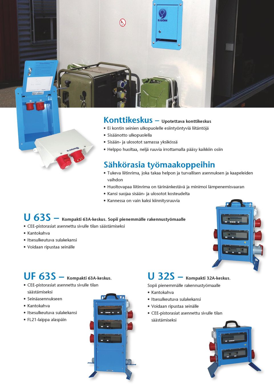 lämpenemisvaaran Kansi suojaa sisään- ja ulosotot kosteudelta Kannessa on vain kaksi kiinnitysruuvia U 63S Kompakti 63A-keskus.