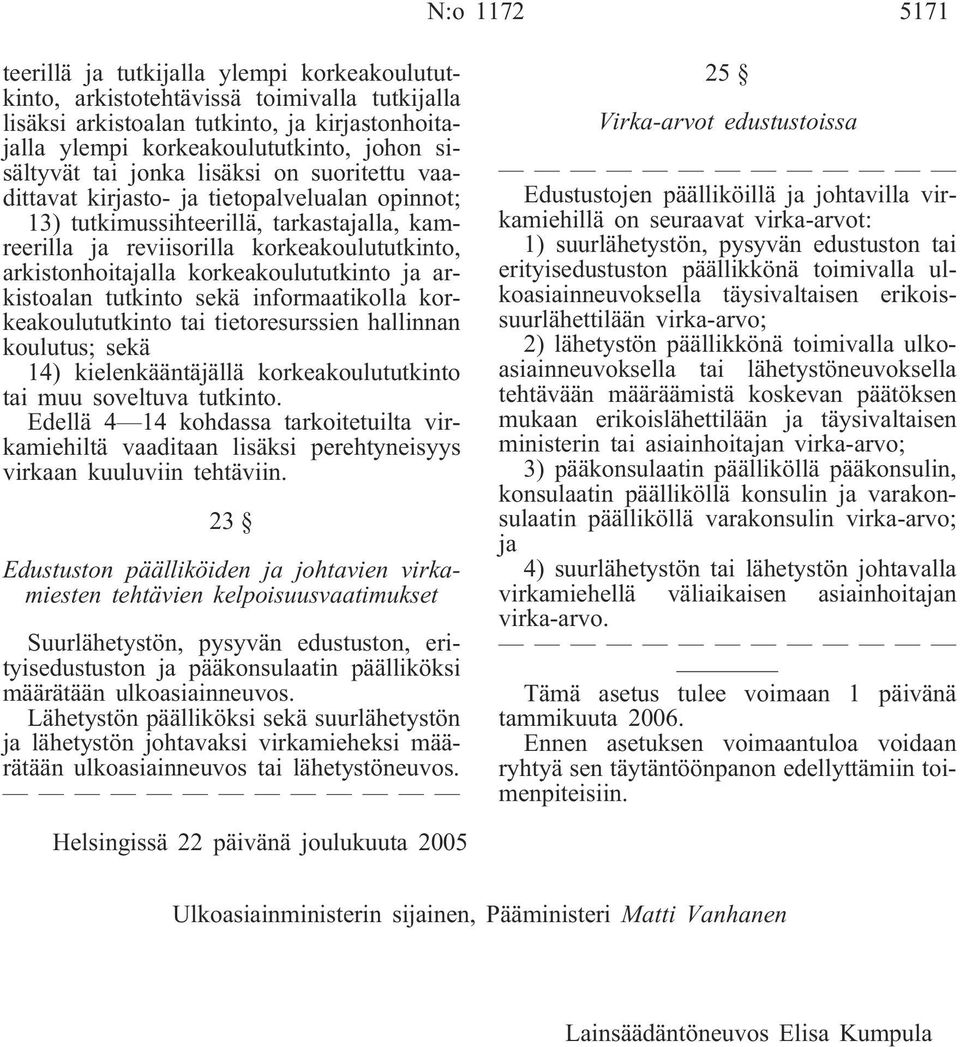 arkistonhoitajalla korkeakoulututkinto ja arkistoalan tutkinto sekä informaatikolla korkeakoulututkinto tai tietoresurssien hallinnan koulutus; sekä 14) kielenkääntäjällä korkeakoulututkinto tai muu