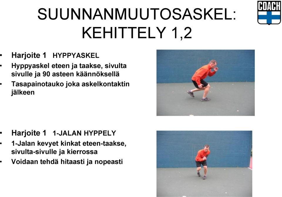 askelkontaktin jälkeen Harjoite 1 1-JALAN HYPPELY 1-Jalan kevyet kinkat