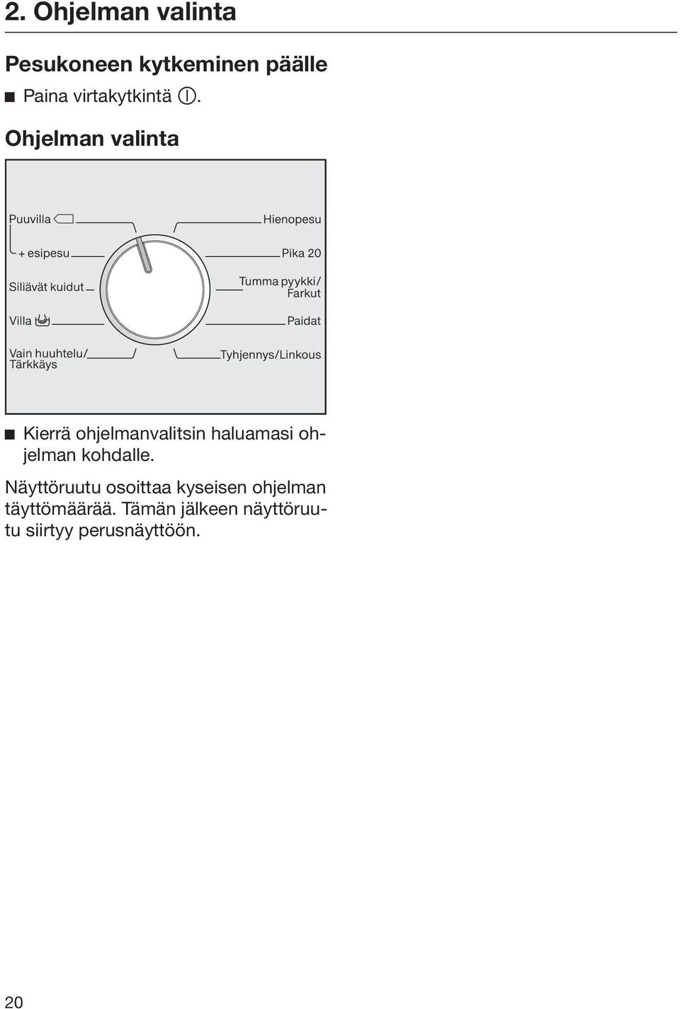 Ohjelman valinta Kierrä ohjelmanvalitsin haluamasi ohjelman