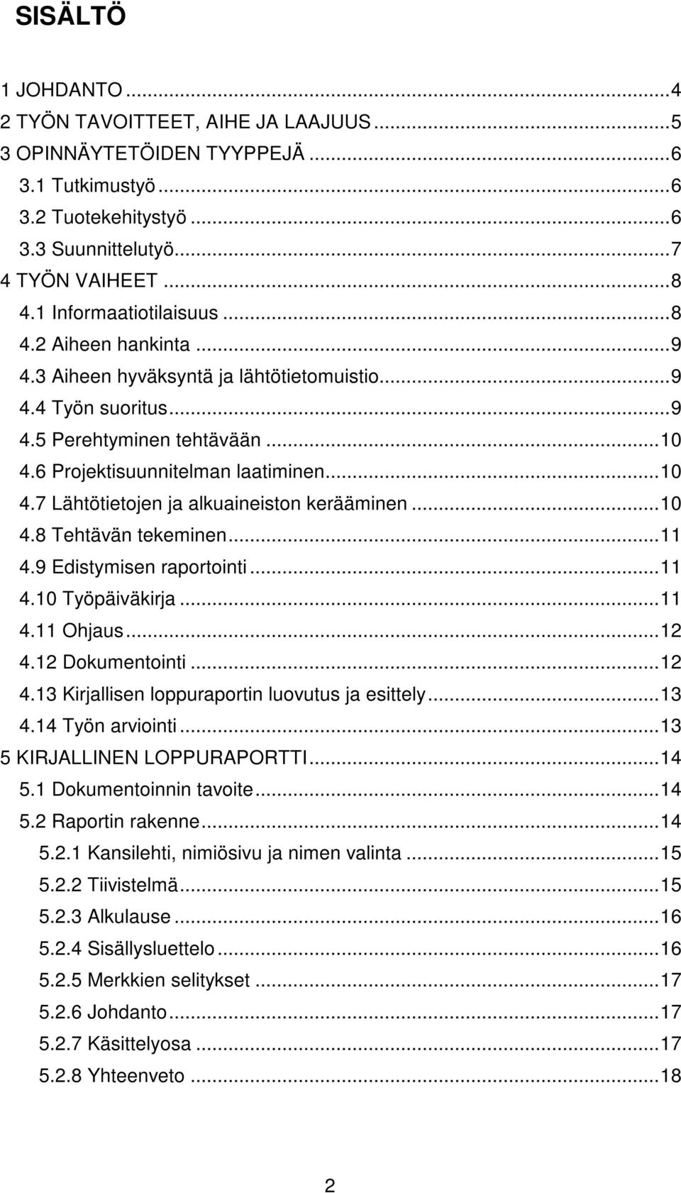 ..10 4.8 Tehtävän tekeminen...11 4.9 Edistymisen raportointi...11 4.10 Työpäiväkirja...11 4.11 Ohjaus...12 4.12 Dokumentointi...12 4.13 Kirjallisen loppuraportin luovutus ja esittely...13 4.