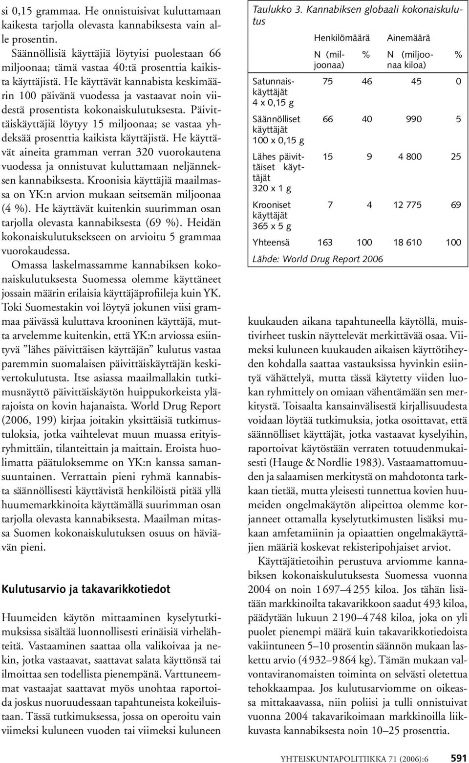 He käyttävät kannabista keskimäärin 100 päivänä vuodessa ja vastaavat noin viidestä prosentista kokonaiskulutuksesta.