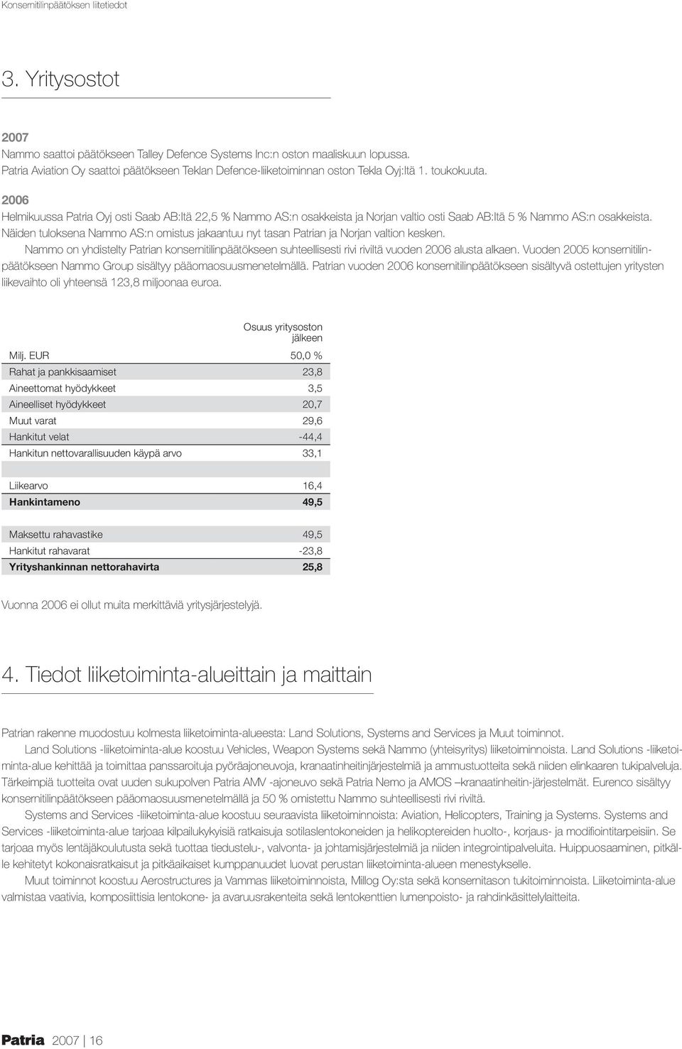 2006 Helmikuussa Patria Oyj osti Saab AB:ltä 22,5 % Nammo AS:n osakkeista ja Norjan valtio osti Saab AB:ltä 5 % Nammo AS:n osakkeista.