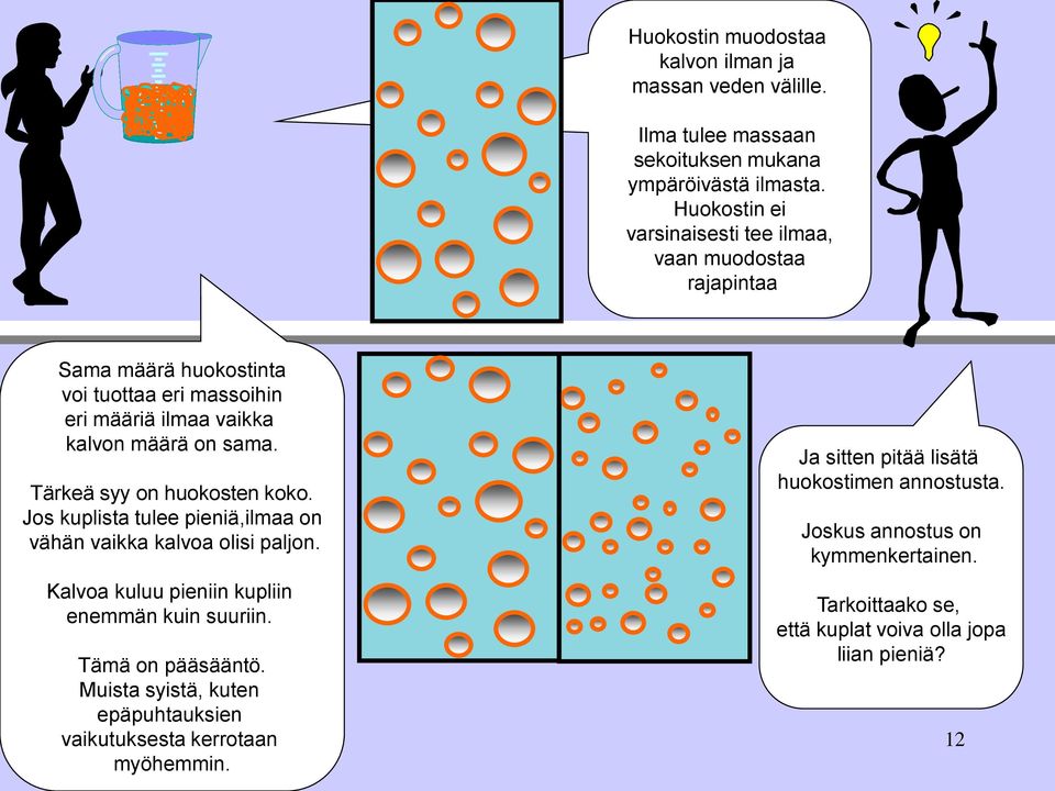 Tärkeä syy on huokosten koko. Jos kuplista tulee pieniä,ilmaa on vähän vaikka kalvoa olisi paljon. Kalvoa kuluu pieniin kupliin enemmän kuin suuriin.