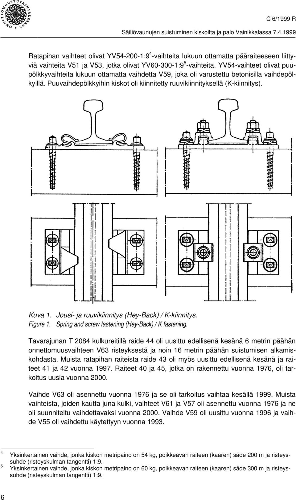 Kuva 1. Jousi- ja ruuvikiinnitys (Hey-Back) / K-kiinnitys. Figure 1. Spring and screw fastening (Hey-Back) / K fastening.