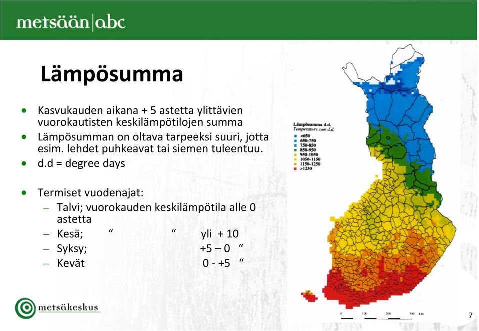 lehdet puhkeavat tai siemen tuleentuu. dd= d.