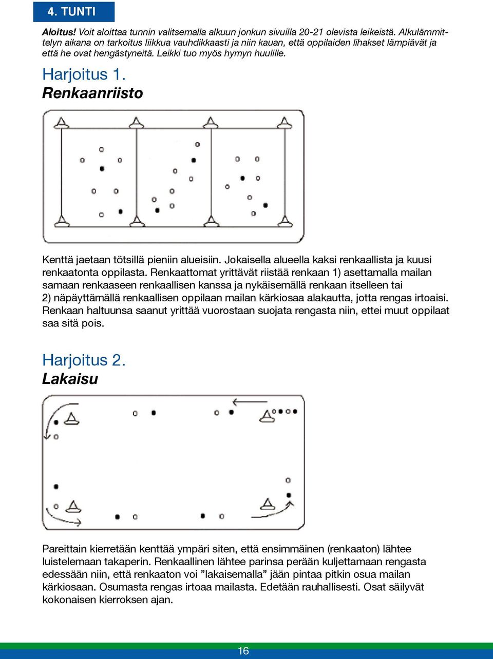 Renkaanriisto Kenttä jaetaan tötsillä pieniin alueisiin. Jokaisella alueella kaksi renkaallista ja kuusi renkaatonta oppilasta.