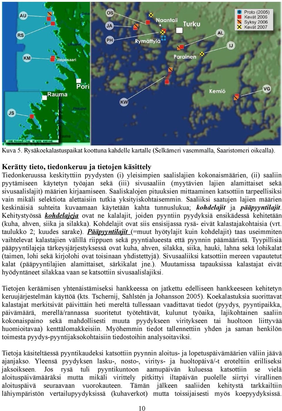 (myytävien lajien alamittaiset sekä sivusaalislajit) määrien kirjaamiseen.