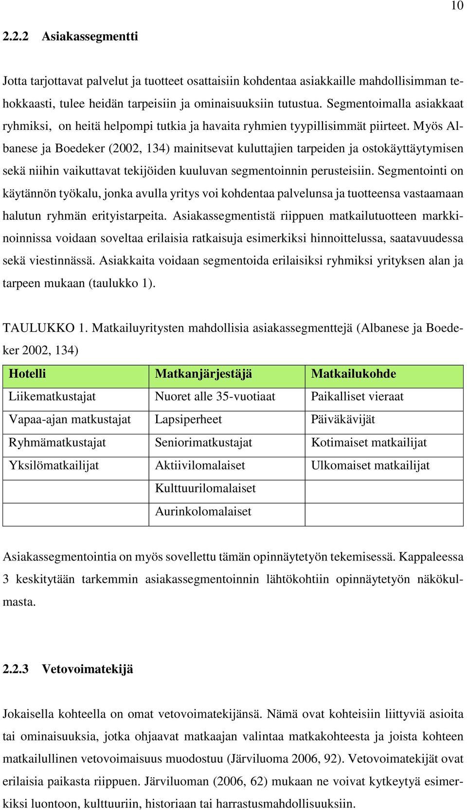Myös Albanese ja Boedeker (2002, 134) mainitsevat kuluttajien tarpeiden ja ostokäyttäytymisen sekä niihin vaikuttavat tekijöiden kuuluvan segmentoinnin perusteisiin.