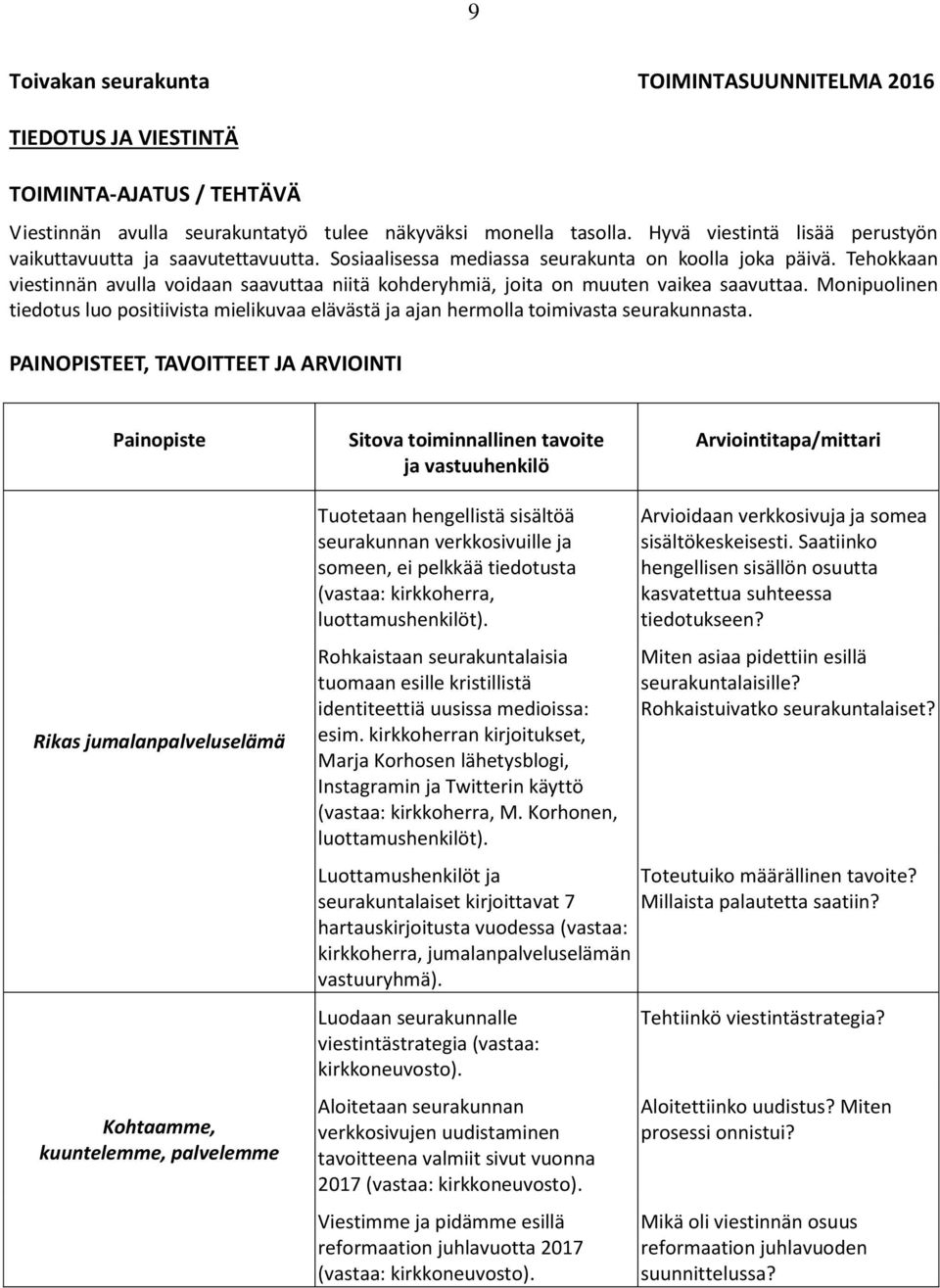 Monipuolinen tiedotus luo positiivista mielikuvaa elävästä ja ajan hermolla toimivasta seurakunnasta.