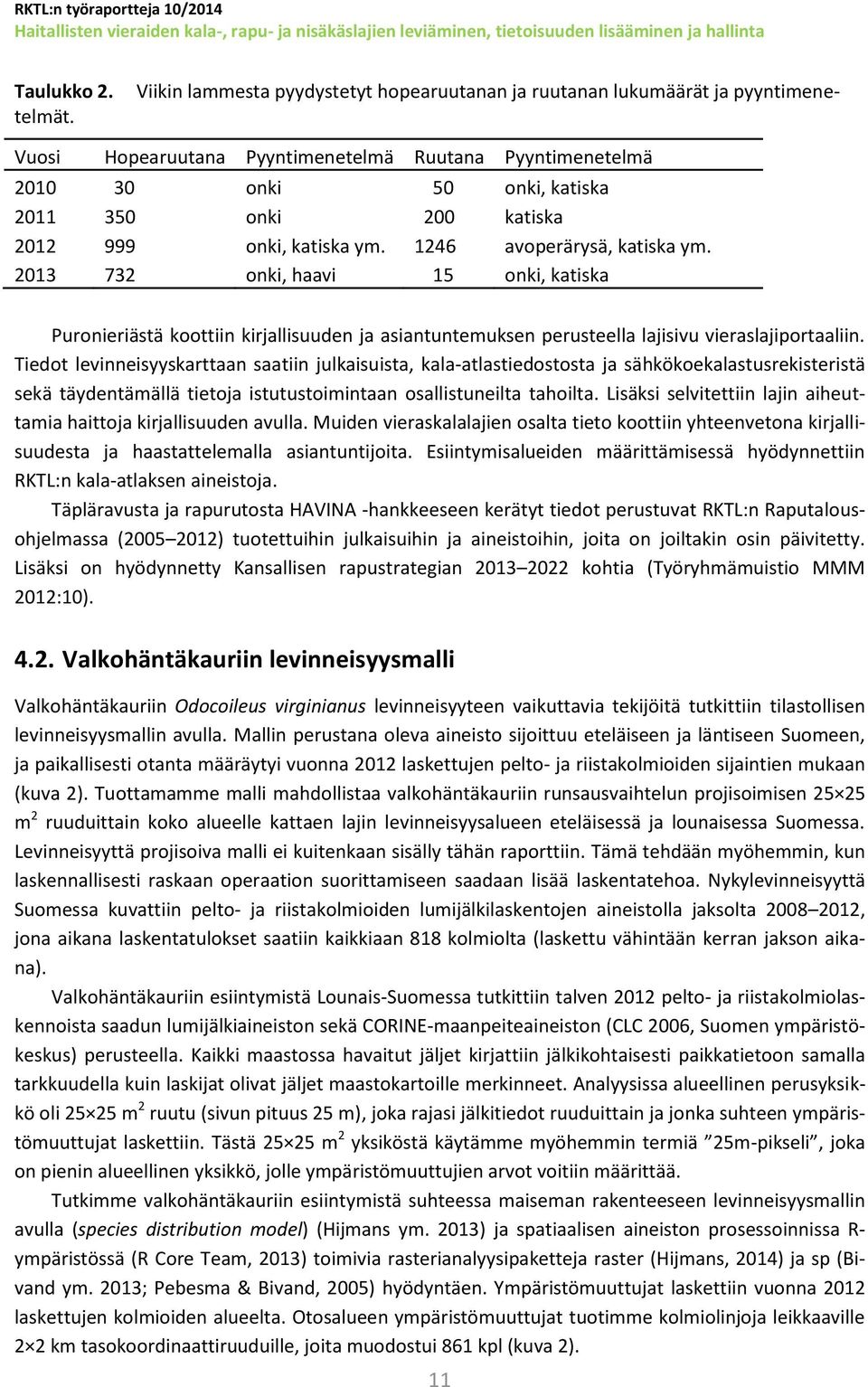 2013 732 onki, haavi 15 onki, katiska Puronieriästä koottiin kirjallisuuden ja asiantuntemuksen perusteella lajisivu vieraslajiportaaliin.