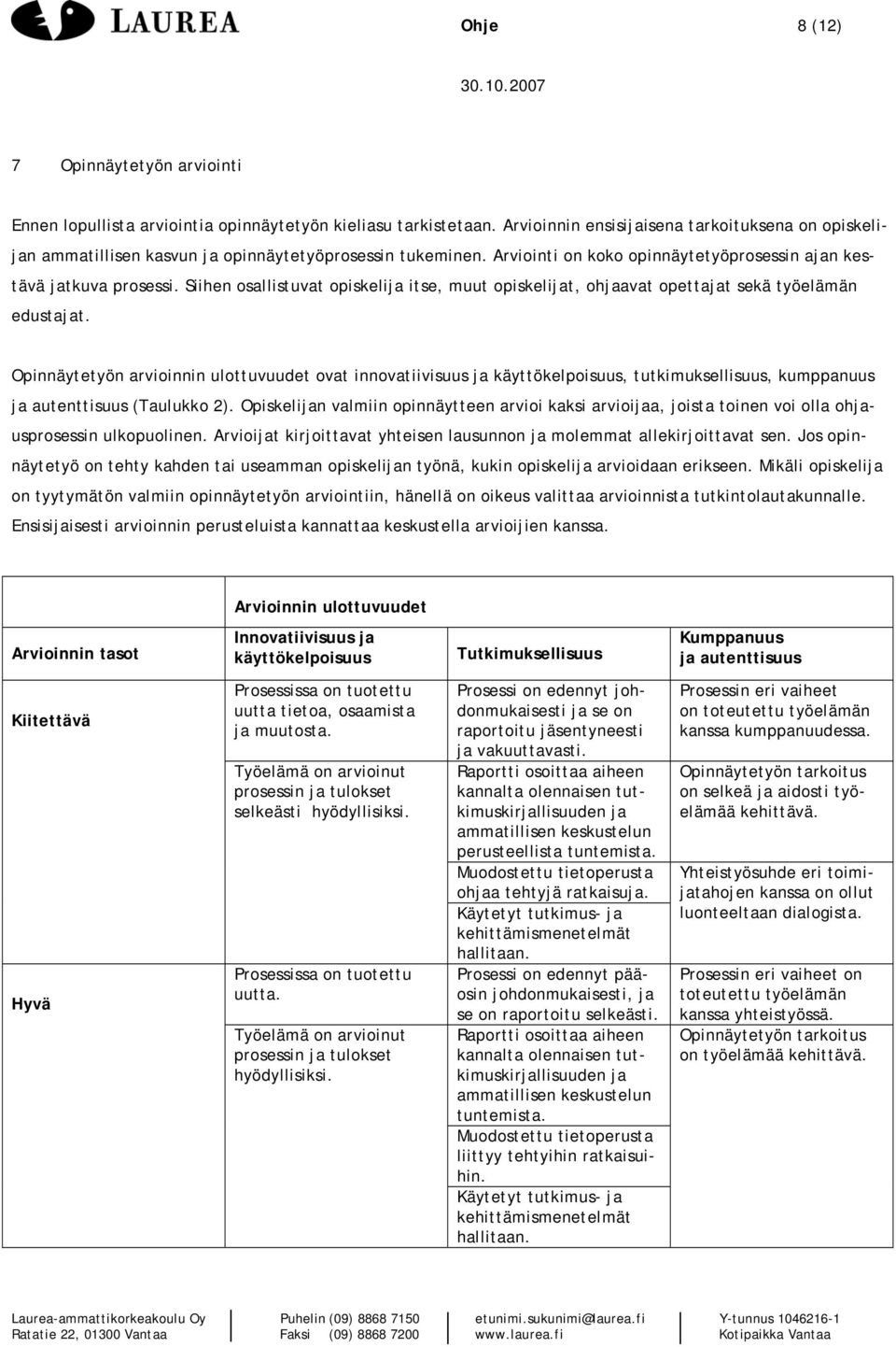 Siihen osallistuvat opiskelija itse, muut opiskelijat, ohjaavat opettajat sekä työelämän edustajat.