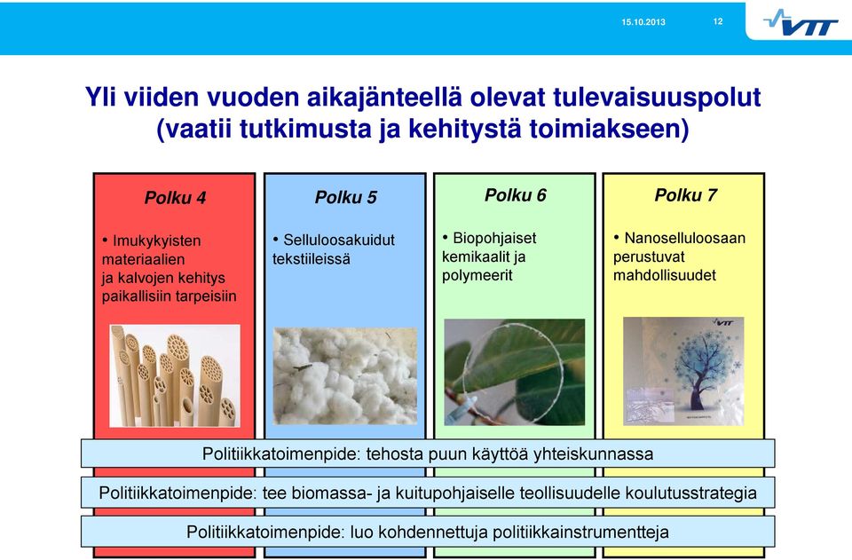 ja polymeerit Nanoselluloosaan perustuvat mahdollisuudet Politiikkatoimenpide: tehosta puun käyttöä yhteiskunnassa