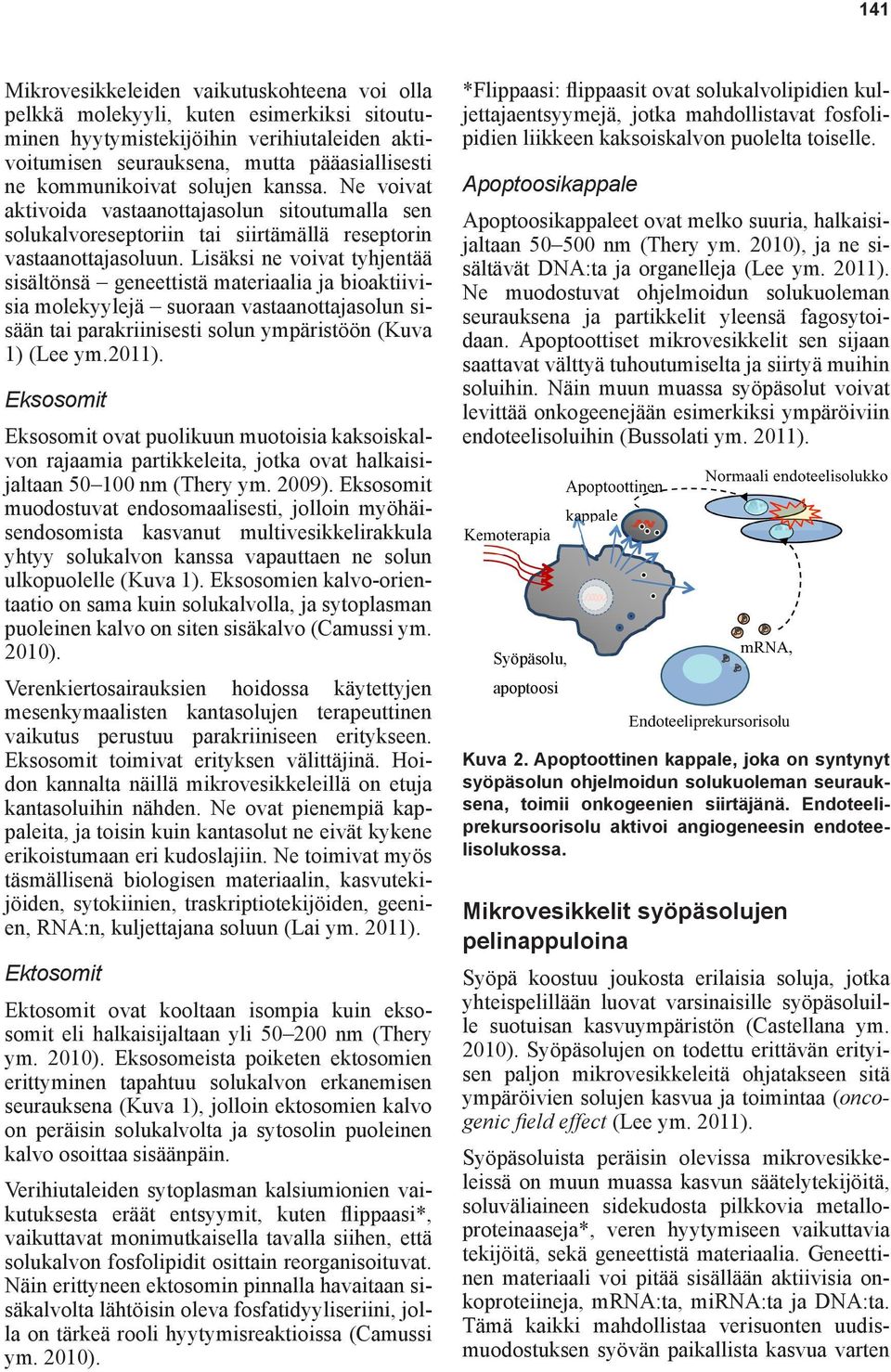 Lisäksi ne voivat tyhjentää sisältönsä geneettistä materiaalia ja bioaktiivisia molekyylejä suoraan vastaanottajasolun sisään tai parakriinisesti solun ympäristöön (Kuva 1) (Lee ym.2011).