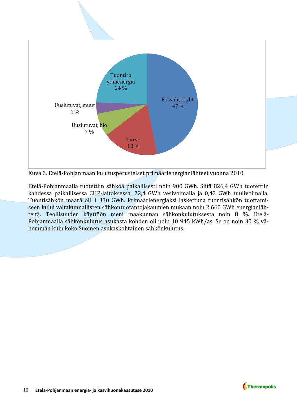 Tuontisähkön määrä oli 1 330 GWh. Primäärienergiaksi laskettuna tuontisähkön tuottamiseen kului valtakunnallisten sähköntuotantojakaumien mukaan noin 2 660 GWh energianlähteitä.