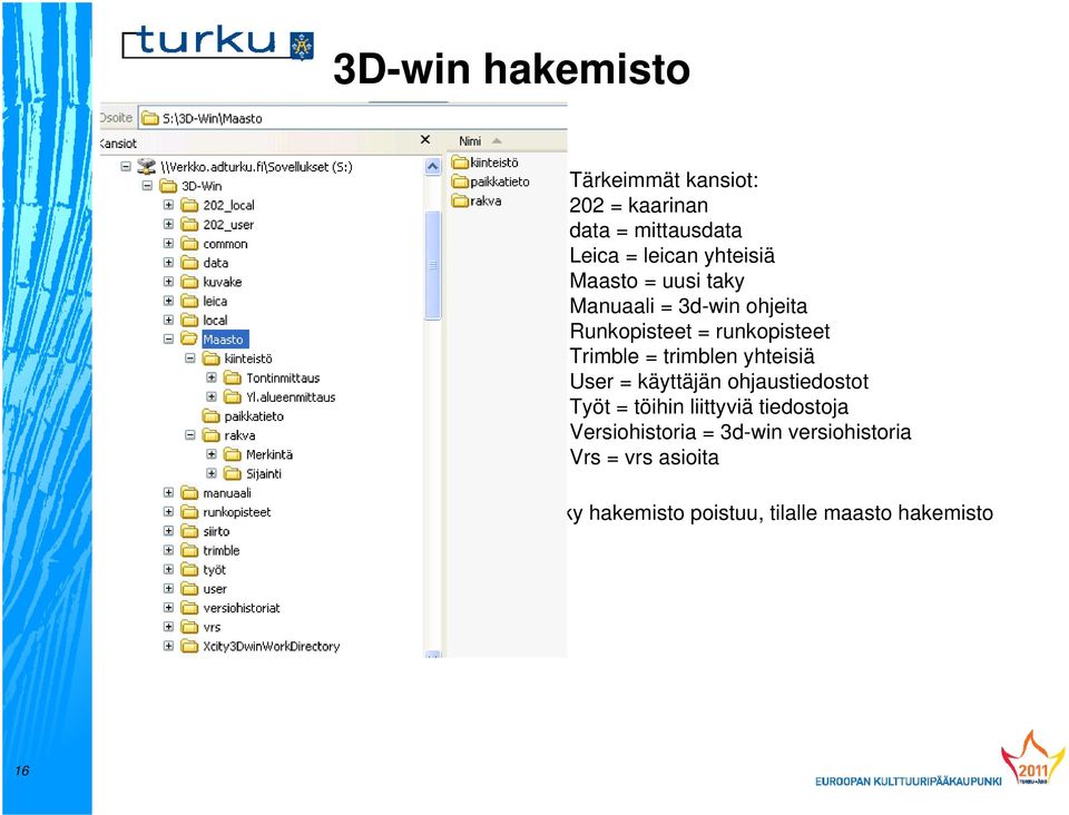 trimblen yhteisiä User = käyttäjän ohjaustiedostot Työt = töihin liittyviä tiedostoja