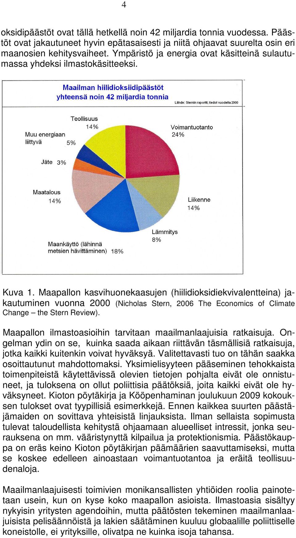 Maapallon kasvihuonekaasujen (hiilidioksidiekvivalentteina) jakautuminen vuonna 2000 (Nicholas Stern, 2006 The Economics of Climate Change the Stern Review).