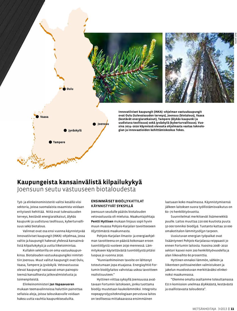 Kaupungeista kansainvälistä kilpailukykyä Joensuun seutu vastuuseen biotaloudesta Työ- ja elinkeinoministeriö valitsi kesällä viisi sektoria, joissa suomalaista osaamista voidaan erityisesti kehittää.