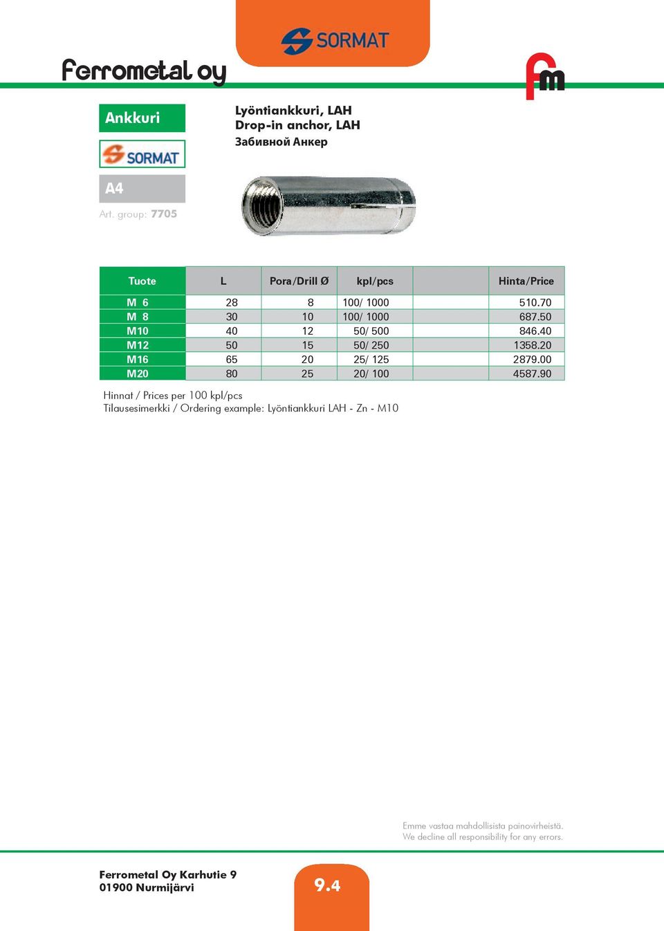 50 M10 40 12 50/ 500 846.40 M12 50 15 50/ 250 1358.20 M16 65 20 25/ 125 2879.