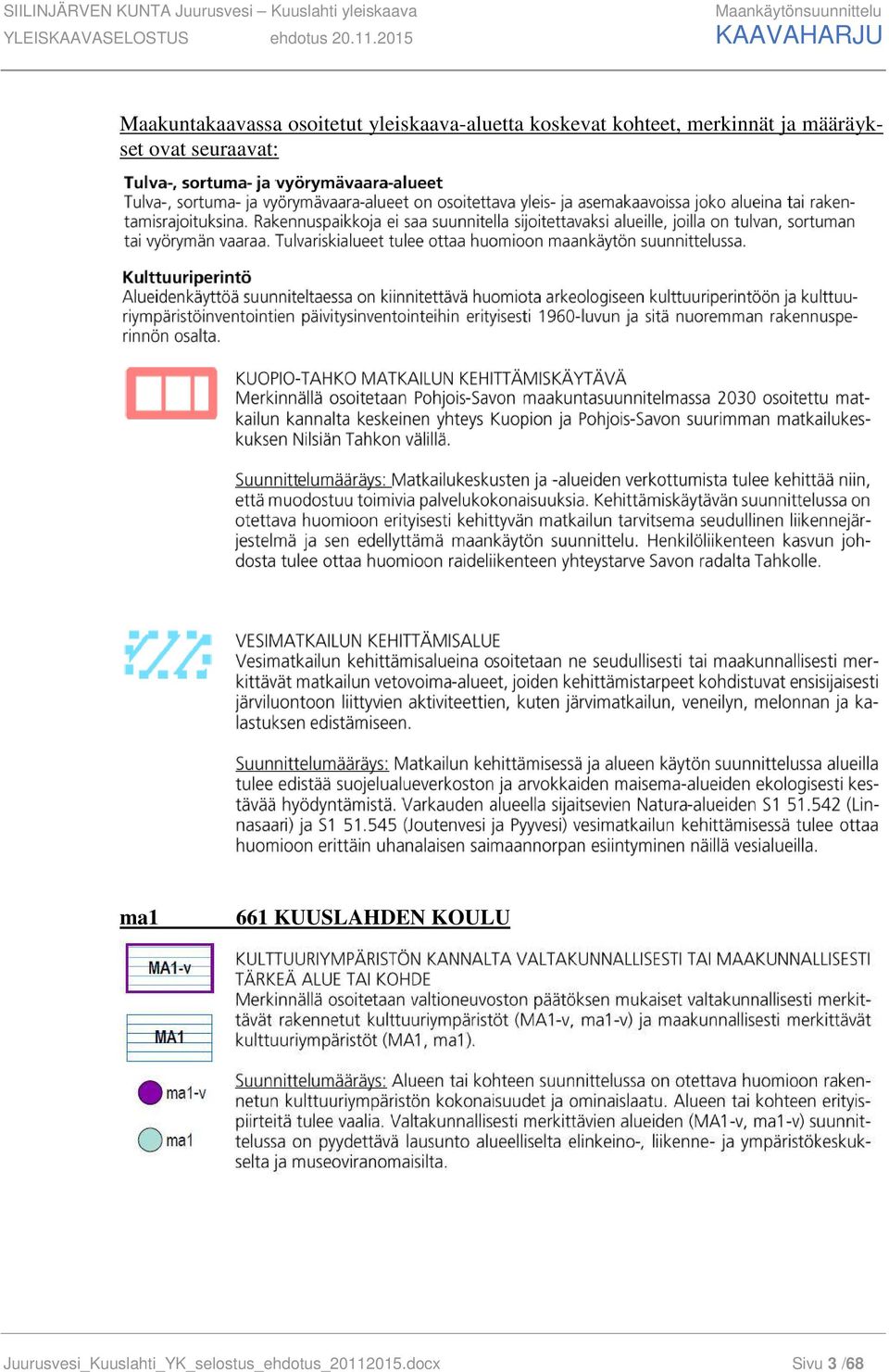 2015 KAAVAHARJU Maakuntakaavassa osoitetut yleiskaava-aluetta koskevat
