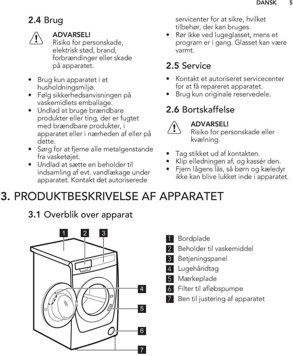 Sørg for at fjerne alle metalgenstande fra vasketøjet. Undlad at sætte en beholder til indsamling af evt. vandlækage under apparatet.