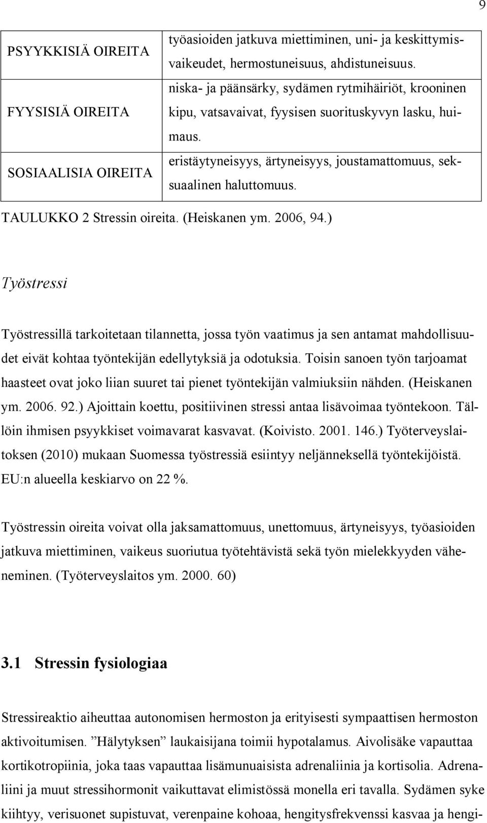 TAULUKKO 2 Stressin oireita. (Heiskanen ym. 2006, 94.