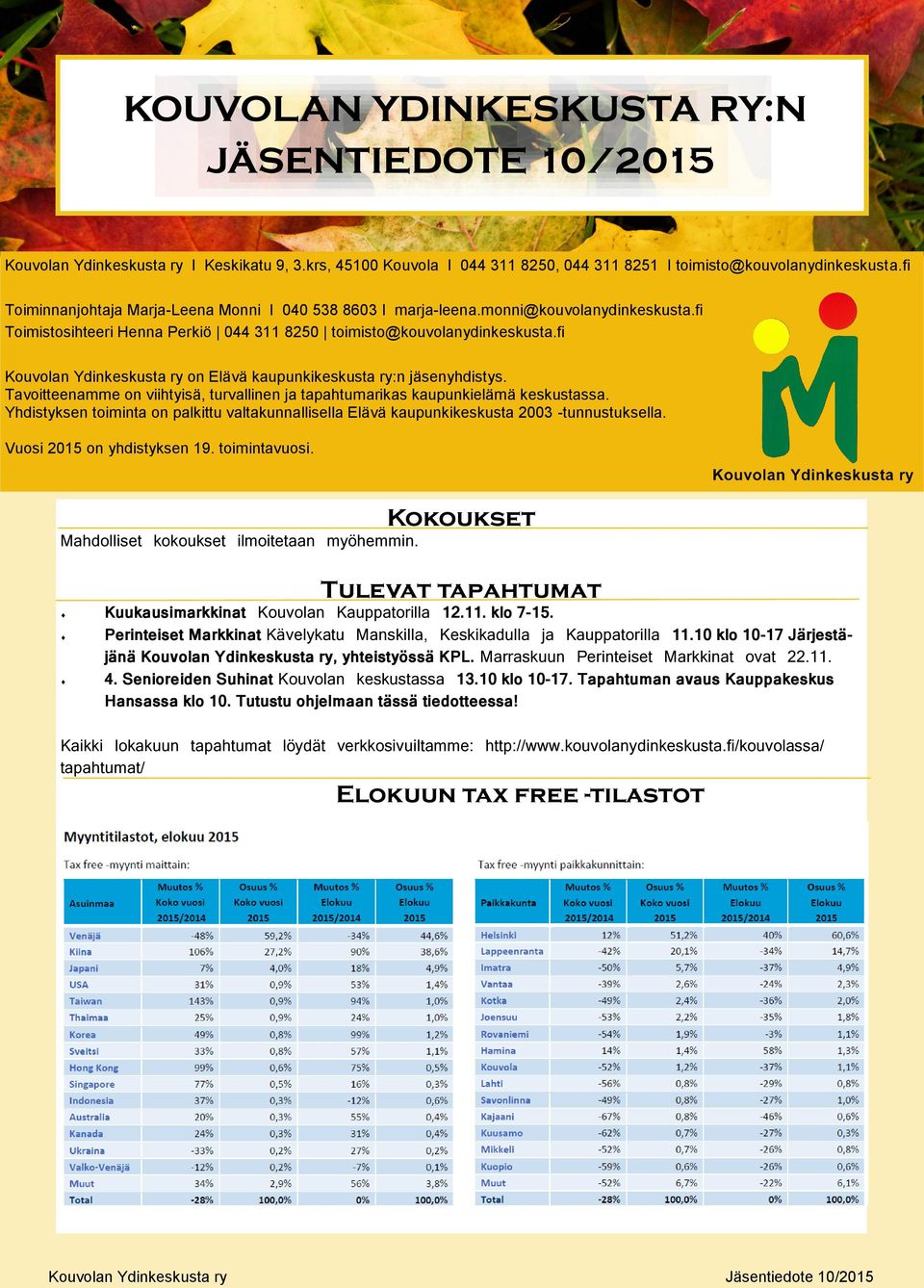 fi Kouvolan Ydinkeskusta ry on Elävä kaupunkikeskusta ry:n jäsenyhdistys. Tavoitteenamme on viihtyisä, turvallinen ja tapahtumarikas kaupunkielämä keskustassa.