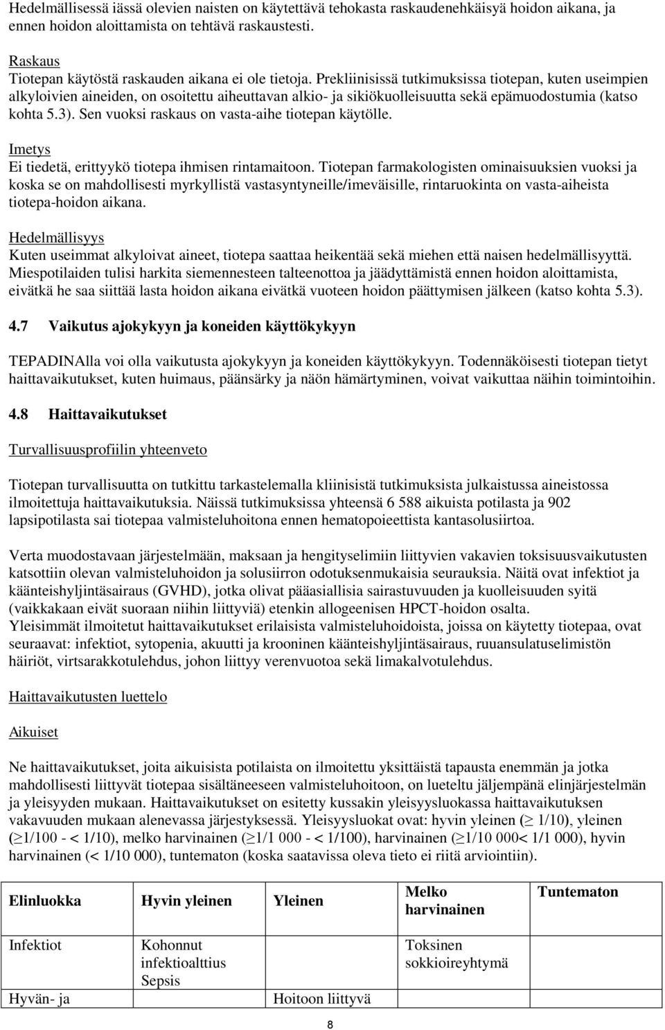 Prekliinisissä tutkimuksissa tiotepan, kuten useimpien alkyloivien aineiden, on osoitettu aiheuttavan alkio- ja sikiökuolleisuutta sekä epämuodostumia (katso kohta 5.3).