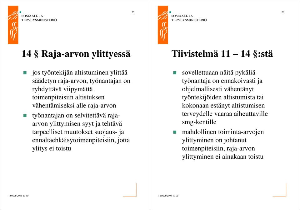 ennaltaehkäisytoimenpiteisiin, jotta ylitys ei toistu sovellettuaan näitä pykäliä työnantaja on ennakoivasti ja ohjelmallisesti vähentänyt työntekijöiden altistumista
