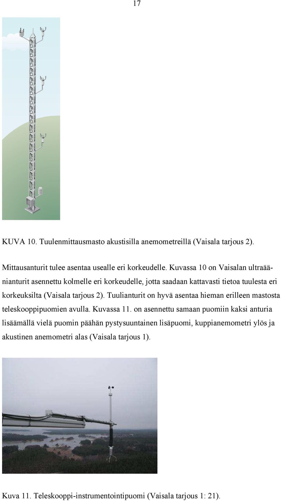 Tuulianturit on hyvä asentaa hieman erilleen mastosta teleskooppipuomien avulla. Kuvassa 11.