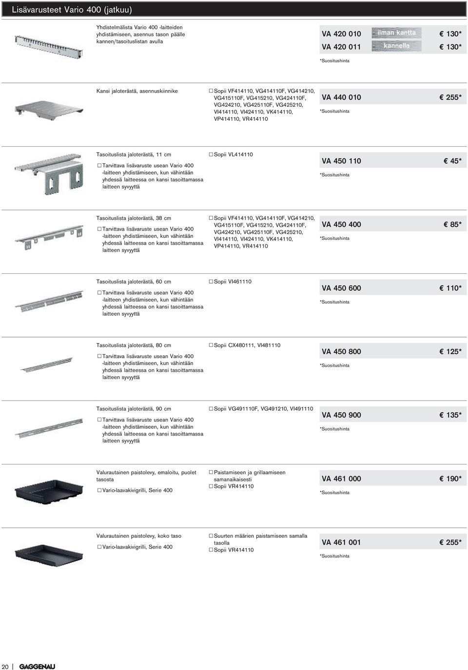 Tasoituslista jaloterästä, 11 cm ESopii VL414110 ETarvittava lisävaruste usean Vario 400 -laitteen yhdistämiseen, kun vähintään yhdessä laitteessa on kansi tasoittamassa laitteen syvyyttä VA 450 110