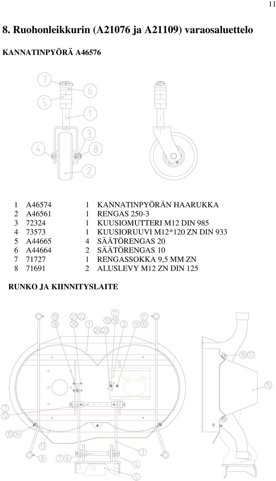 73573 1 KUUSIORUUVI M12*120 ZN DIN 933 5 A44665 4 SÄÄTÖRENGAS 20 6 A44664 2 SÄÄTÖRENGAS