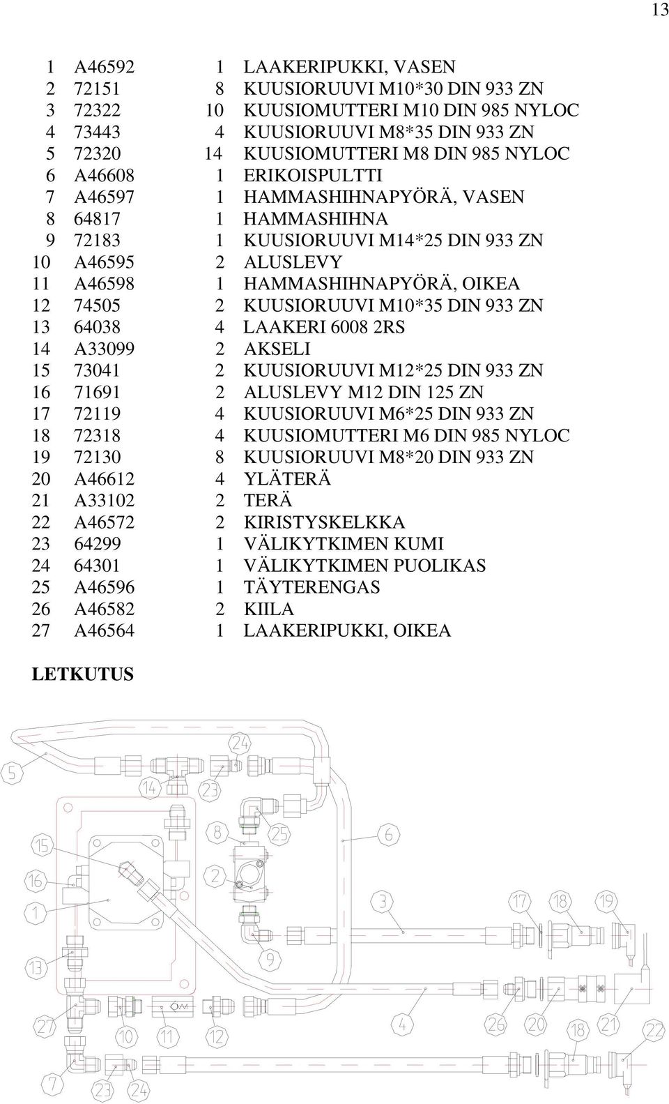 M10*35 DIN 933 ZN 13 64038 4 LAAKERI 6008 2RS 14 A33099 2 AKSELI 15 73041 2 KUUSIORUUVI M12*25 DIN 933 ZN 16 71691 2 ALUSLEVY M12 DIN 125 ZN 17 72119 4 KUUSIORUUVI M6*25 DIN 933 ZN 18 72318 4