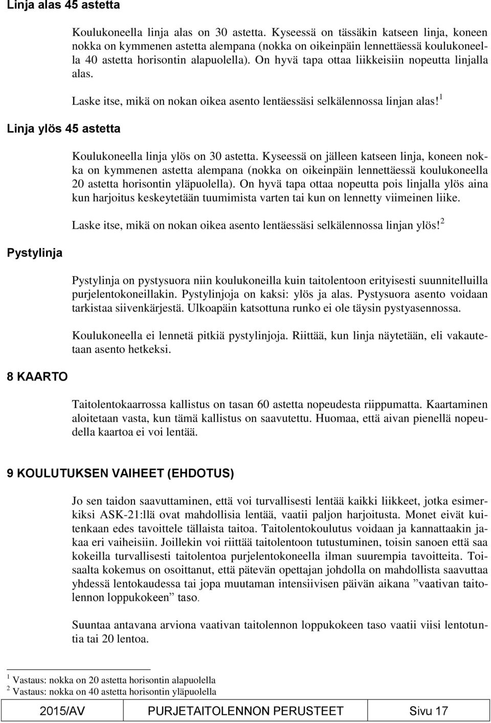 On hyvä tapa ottaa liikkeisiin nopeutta linjalla alas. Laske itse, mikä on nokan oikea asento lentäessäsi selkälennossa linjan alas! 1 Koulukoneella linja ylös on 30 astetta.