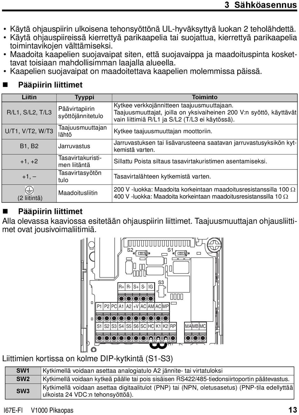 Maadoita kaapelien suojavaipat siten, että suojavaippa ja maadoituspinta koskettavat toisiaan mahdollisimman laajalla alueella. Kaapelien suojavaipat on maadoitettava kaapelien molemmissa päissä.