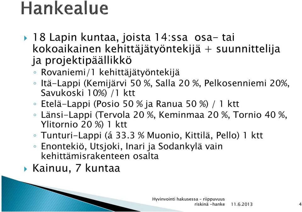 % ja Ranua 50 %) / 1 ktt Länsi-Lappi (Tervola 20 %, Keminmaa 20 %, Tornio 40 %, Ylitornio 20 %) 1 ktt Tunturi-Lappi (á 33.