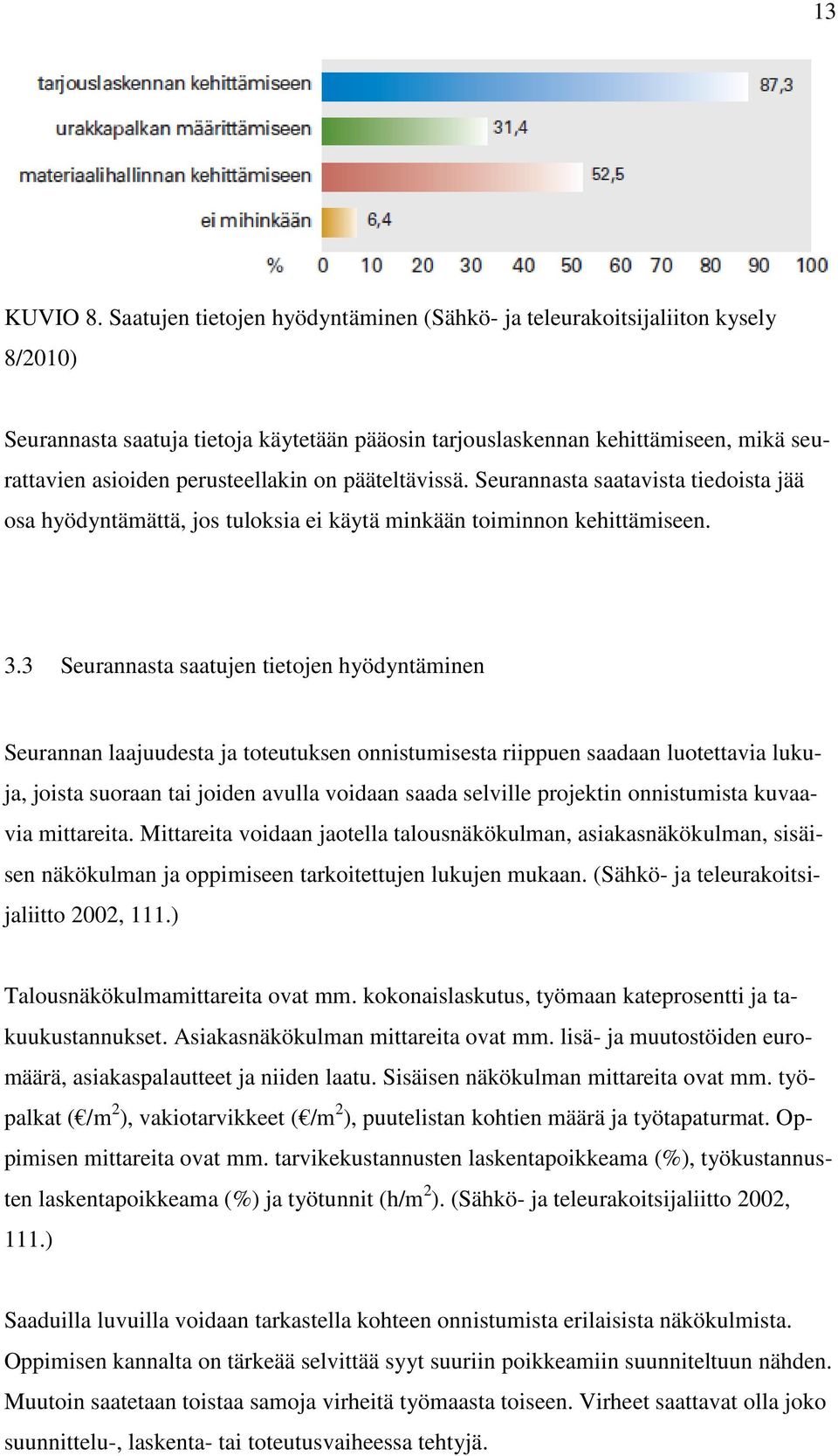 on pääteltävissä. Seurannasta saatavista tiedoista jää osa hyödyntämättä, jos tuloksia ei käytä minkään toiminnon kehittämiseen. 3.
