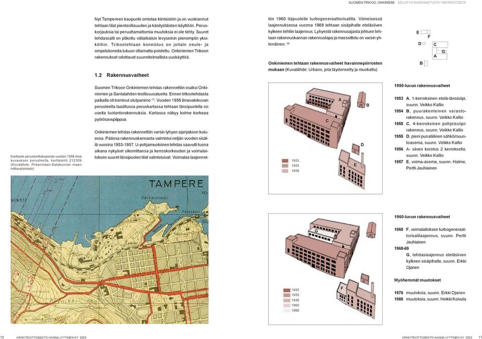 Onkiniemen Trikoon rakennukset odottavat suunnitelmallista uuskäyttöä. 1.2 Rakennusvaiheet tiin 1960 itäpuolelle turbogeneraattorisalilla.