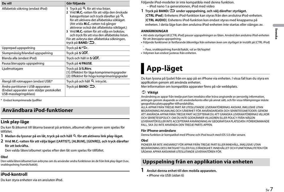 C.-ratten för att välja en bokstav, och tryck för att visa den alfabetiska listan. För att avbryta den alfabetiska sökningen, tryck på BAND/. Upprepad uppspelning Tryck på 6/.