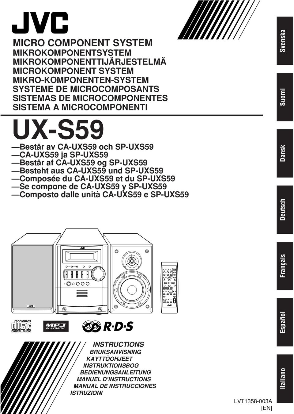 SP-UXS59 Composée du CA-UXS59 et du SP-UXS59 Se compone de CA-UXS59 y SP-UXS59 Composto dalle unità CA-UXS59 e SP-UXS59 Español Français Svenska Dansk Deutsch