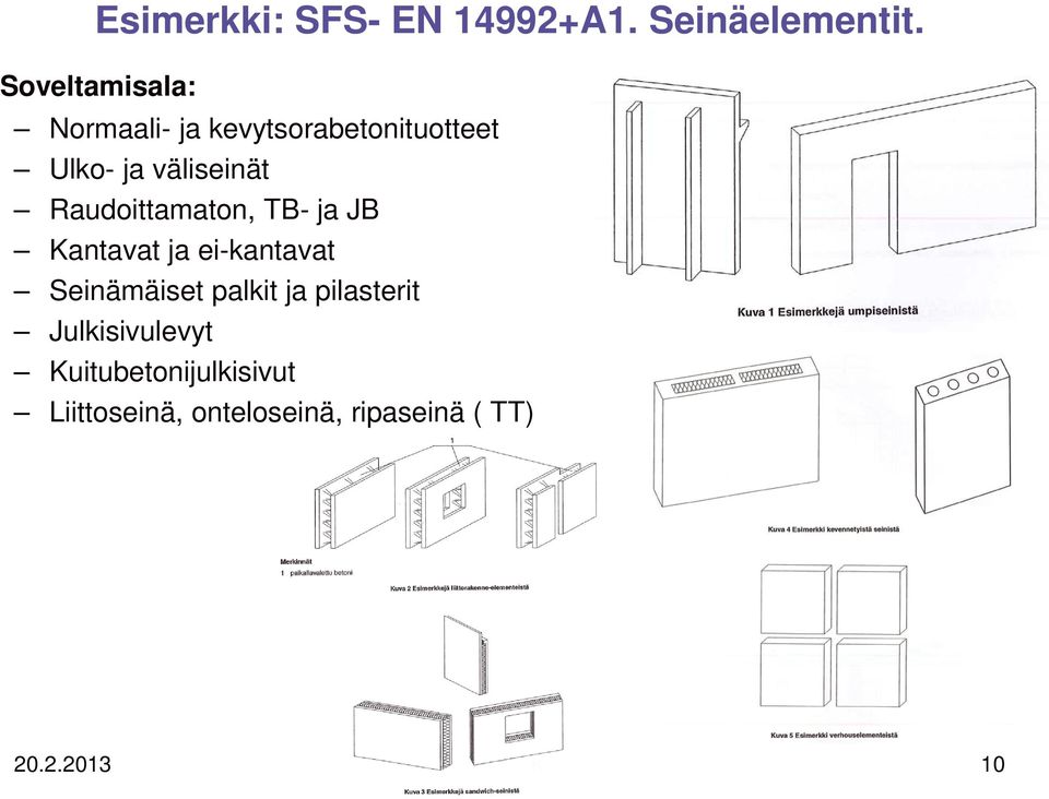 Raudoittamaton, TB- ja JB Kantavat ja ei-kantavat Seinämäiset palkit ja