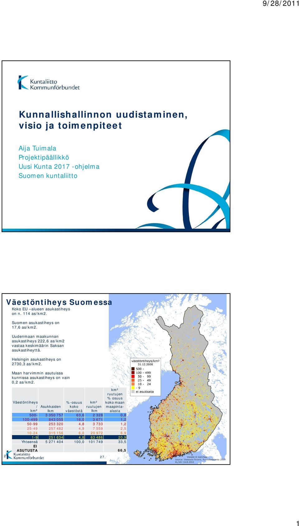 Maan harvimmin asutuissa kunnissa asukastiheys on vain 0,2 as/km2.