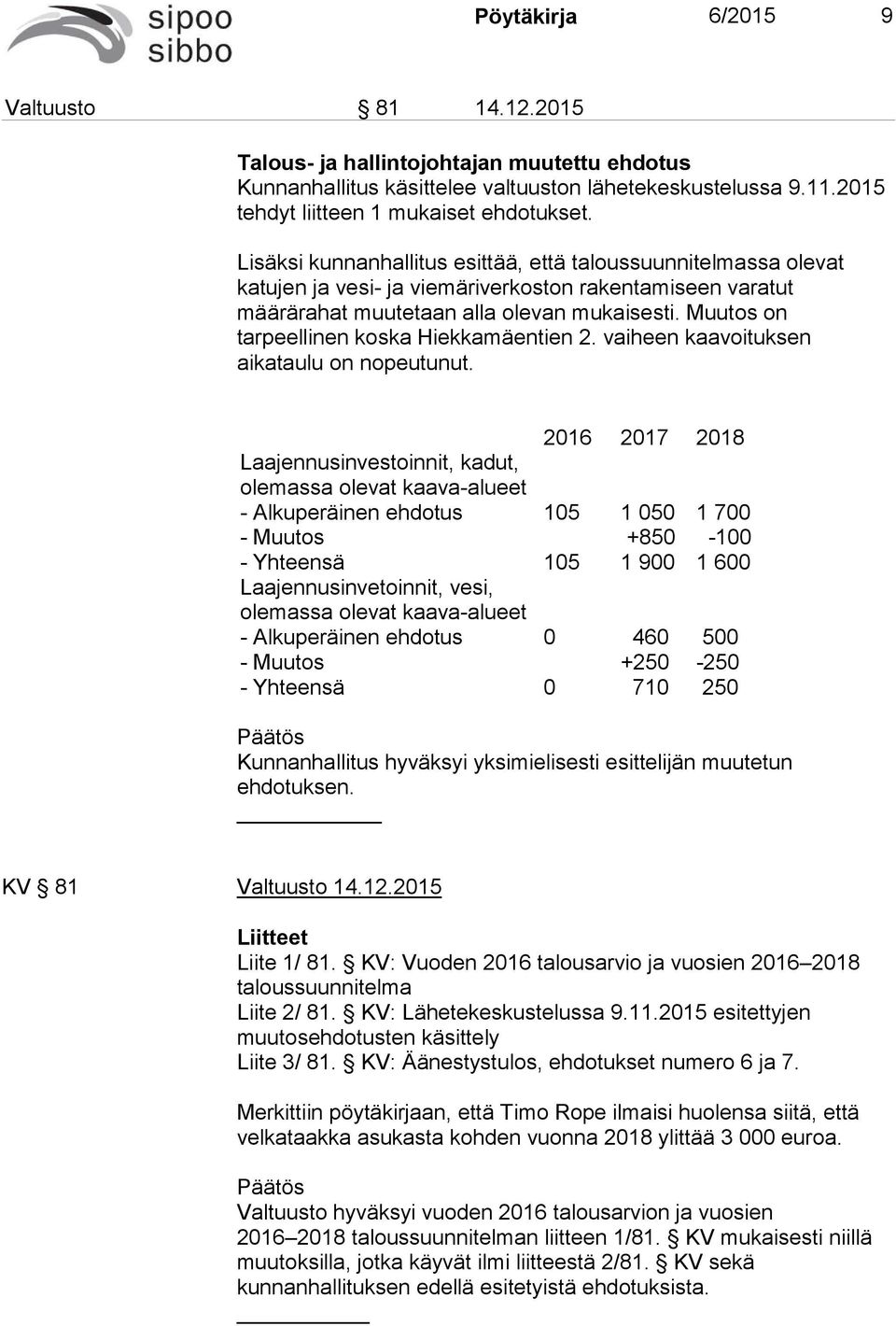 Muutos on tarpeellinen koska Hiekkamäentien 2. vaiheen kaavoituksen aikataulu on nopeutunut.